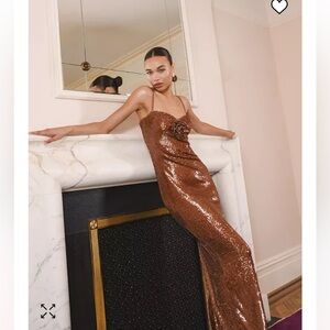 French Connection Brown Sequin Maxi Dress